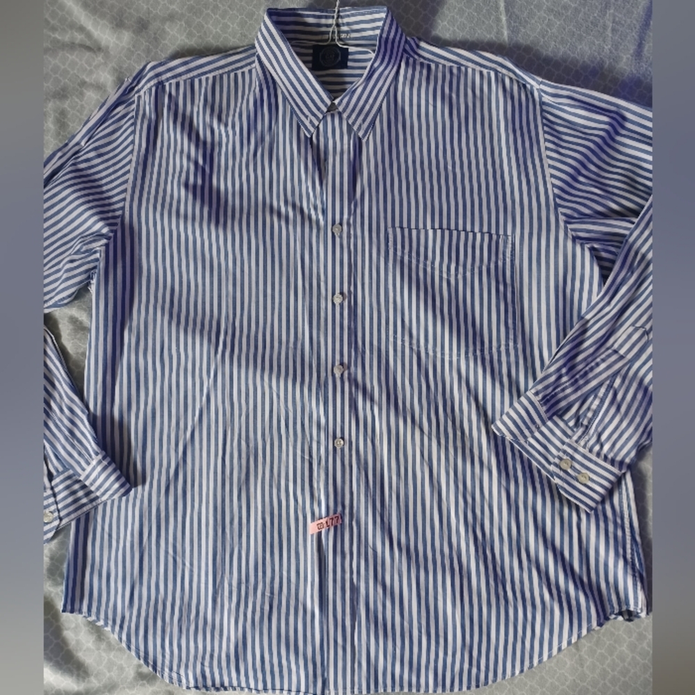 Gap Shirt Mens XXL 2XL White Blue Striped Classic Fit Long Sleeve Button Up